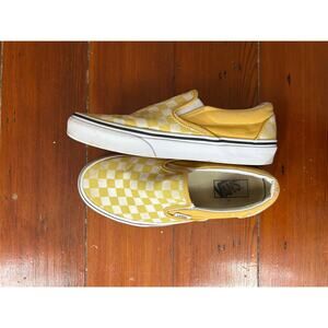 Vans Classic Slip On Checkerboard Yellow White Sneakers Mens 7 Womens 8.5